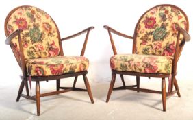 PAIR OF RETRO MID 20TH CENTURY ERCOL LOW EASY ARMCHAIRS