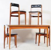 VINTAGE MID 20TH CENTURY VENEERED TABLE WITH FOUR TEAK CHAIRS