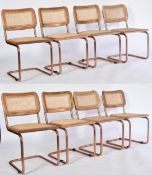 EIGHT RETRO OAK & CHROME CANTILEVER CHAIRS