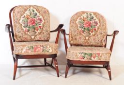 LUCIAN ERCOLANI 2 MID CENTURY BEECH & ELM WINDSOR ARMCHAIRS
