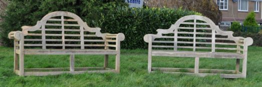 TWO VINTAGE TEAK OUTDOOR LUTYENS STYLE GARDEN BENCHES