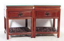 PAIR OF CHINESE HARDWOOD BEDSIDE CABINET / TABLES