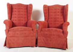 MATCHING PAIR OF EDWARDIAN WINGBACK FIRESIDE CHAIRS