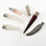 ANTIQUE & LATER SCENT BOTTLES INCLUDING HORN SHAPE GLASS & SILVER