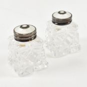 PAIR OF NORWEGIAN 925 SILVER GUILLOCHE ENAMEL & GLASS CRUETS