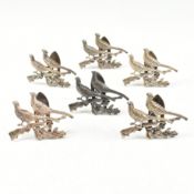 SET OF 6 1980S HALLMARKED SILVER MENU HOLDERS HUNTING INTEREST