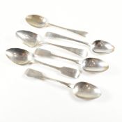SIX GEORGE III & LATER HALLMARKED SILVER TEA SPOONS