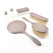 1970S HALLMARKED SILVER MOUNTED VANITY SET & SILVER TOPPED GLASSWARE