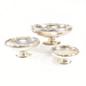 SET OF 3 MID CENTURY HALLMARKED SILVER PEDESTAL BOWLS