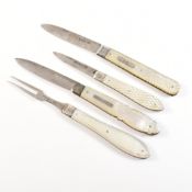 19TH CENTURY HALLMARKED SILVER & MOTHER OF PEARL FRUIT KNIVES & FORK