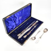 EDWARD VII HALLMARKED SILVER MOUNTED HORN HANDLE CARVING SET