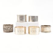6 HALLMARKED SILVER NAPKIN RINGS VICTORIAN & LATER