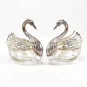 PAIR OF CONTINENTAL 835 SILVER & GLASS SWAN SALTS