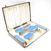 EAERLY 20TH CENTURY SILVER PLATE & GUILLOCHE ENAMEL VANITY SET