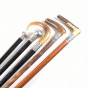 COLLECTION OF 5 VICTORIAN & LATER SILVER MOUNTED WALKING STICKS