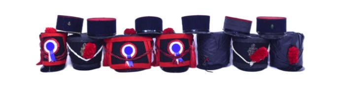 COLLECTION OF FRENCH KEPI HATS & SHAKO PROP HELMETS