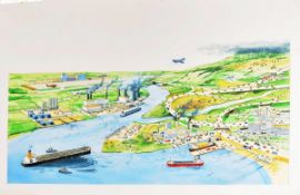 ORIGINAL MACMILLAN PUBLICATION ARTWORK - PORT LANDSCAPE