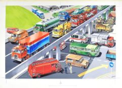 ORIGINAL MACMILLAN PUBLICATION ARTWORK - LORRIES, BUSES AND TRAMS