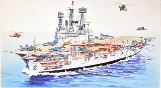 ORIGINAL MACMILLAN PUBLICATION ARTWORK - ROYAL NAVY AIRCRAFT CARRIER