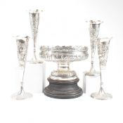 DASS & DUTT INDIAN SILVER BOWL & FLUTED VASE CENTRE PIECE SET