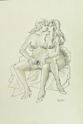 CELEDONIO PERELLON - PEN & PENCIL SKETCH OF TWO WOMEN