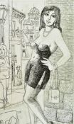 CELEDONIO PERELLON - PEN & PENCIL SKETH OF TWO WOMEN