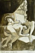 CELEDONIO PERELLON - PEN & PENCIL SKETCH OF TWO WOMEN