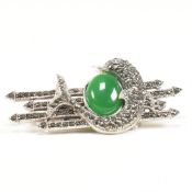 CONTEMPORARY SILVER MARCASITE & GREEN STONE DOLPHIN PENDANT BROOCH