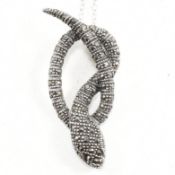CONTEMPORARY SILVER & MARCASITE SNAKE PENDANT NECKLACE