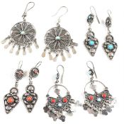 4 PAIRS OF CONTEMPORARY WHITE METAL EARRINGS