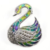 CONTEMPORARY SILVER PLIQUE A JOUR SWAN BROOCH