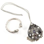 GEM SET METAL PENDANT NECKLACE AND TORQUE BANGLE
