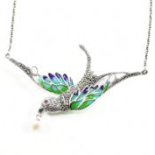 SILVER & PLIQUE-A-JOUR BIRD NECKLACE