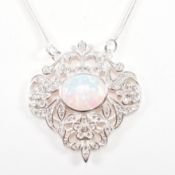 CONTEMPORARY SILVER CZ & OPALITE PENDANT NECKLACE