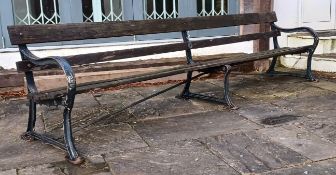 LARGE CAST IRON AND WOODEN SLATTED GARDEN BENCH