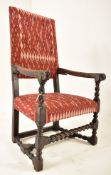 CONTINENTAL 18TH CENTURY CARVED OAK THRONE HALL ARMCHAIR