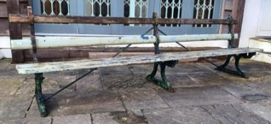 LARGE CAST IRON AND WOODEN SLATTED GARDEN BENCH