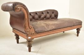 LATE VICTORIAN BROWN LEATHER & MAHOGANY CHAISE LONGUE
