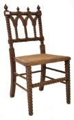 ARTS & CRAFTS GOTHIC STYLE OAK BOBBIN TURNED CHAIR