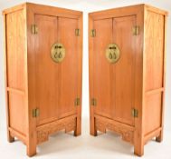 PAIR OF CHINESE QING DYNASTY STYLE ELM MARRIAGE WARDROBES