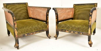 MANNER OF LIBERTY OF LONDON CHINOISERIE BERGERE ARMCHAIRS