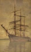 HENRY SCOTT TUKE (1858-1929) - MOORED SHIP - 1887 OIL ON CANVAS