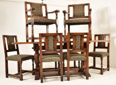 LARGE 20TH CENTURY OAK REFECTORY DINING TABLE AND CHAIRS