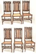 HARLEQUIN SET OF SIX CHARLES II CARVED WALNUT & RATTAN CHAIRS