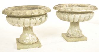 PAIR OF GREEN MARBLE GARDEN RUN PLANTERS