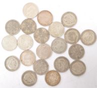 TWENTY ONE PRE 1947 .500 SILVER TWO SHILLINGS COINS