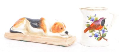 ROYAL WORCESTER CERAMIC BARREL JUG AND HOUND FIGURE