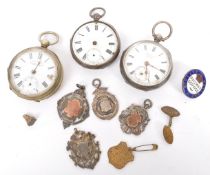 COLLECTION OF SILVER HALLMARKED POCKET WATCHES & MEDALS