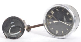 VINTAGE JAEGER CHROME CAR CLOCK & TEMP GAUGE
