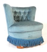 1970S BLUE UPHOLSTERED BEDROOM BOUDOIR BUTTON BACK CHAIR